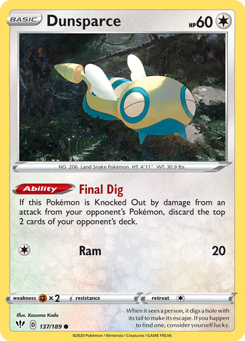 Dunsparce (137/189) [Sword & Shield: Darkness Ablaze]